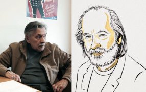 Юрий Гусев (слева) и Ласло Краснахоркаи / inslav.ru; www.nobelprize.org