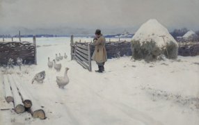 Гермашев Михаил (1867-1930). Снег выпал, 1897 / Картина хранится в Третьяковской галерее