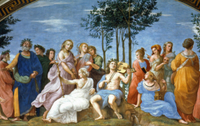 Рафаэль. Парнас. 1509–1511. Фреска станцы делла Сеньятура, Рим, Ватикан