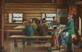 Кустодиев Б. М. Земская школа в Московской Руси (1907) / rusmuseumvrm.ru