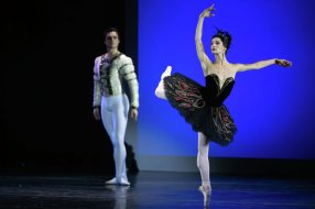 Оксана Кардаш и Артур Мкртчан в сцене 'Лебединое озеро' во время премьерного показа музыкального балетного спектакля 'Майя. Сюита любви' в Государственном Кремлевском дворце в Москве. Спектакль режиссера Игоря Теплова приурочен к столетию со дня рождения великой балерины Майи Плисецкой. / Фото: Владимир Астапкович/РИА Новости