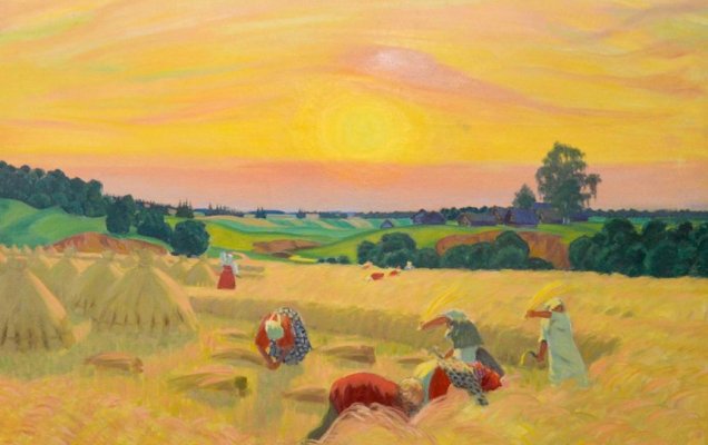 'Жатва', 1914. Борис Кустодиев / wikimedia. Обложки книг с сайтов издательств