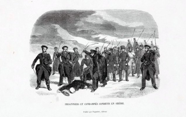 Наказание заключённых в Сибири. 1845 г. Гравюра с выставки / pushkinmuseum.ru