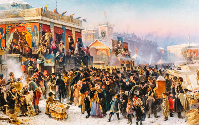 Константин Маковский. Народное гулянье во время масленицы на Адмиралтейской площади в Петербурге. 1869. ГРМ / rusmuseumvrm.ru