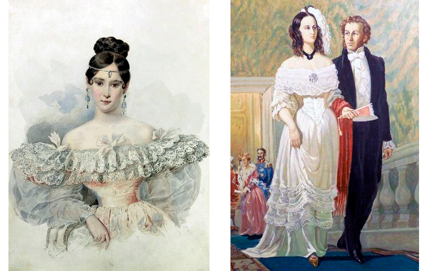 Портрет Н.Н. Пушкиной кисти А. Брюллова (1832) и картина Г.А. Гончарова (1987)