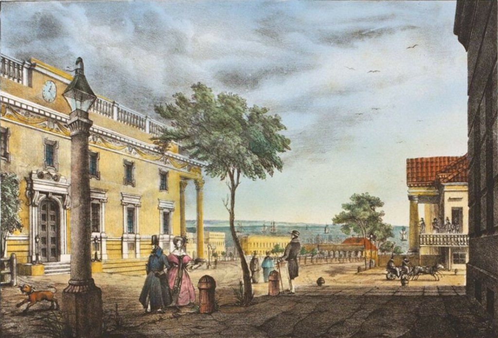 Карло Баттиста Боссоли. Одесса. Вид театра. Цветная литография 1842 г.