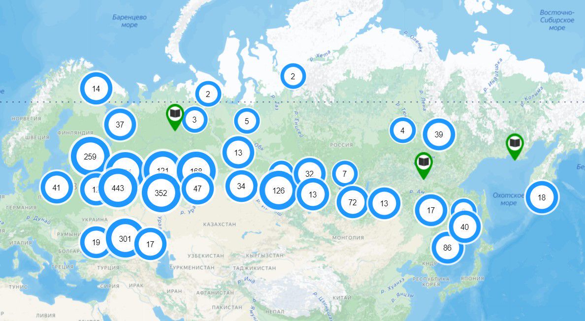 Карта книжных магазинов России / Ассоциация книгораспространителей