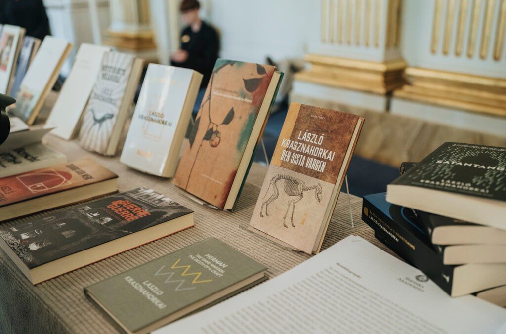 Books by László Krasznahorkai. Photo: Samuel Unéus. / https://www.nobelprize.org/all-nobel-prizes-2025/