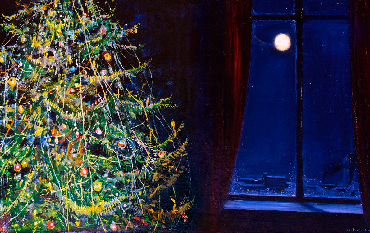  «Что происходит на свете? — А просто зима...» Юрий Левитанский. Диалог у новогодней елки / Илья Глазунов. Елка. Новогодняя ночь, 1989 год/ glazunov.ru