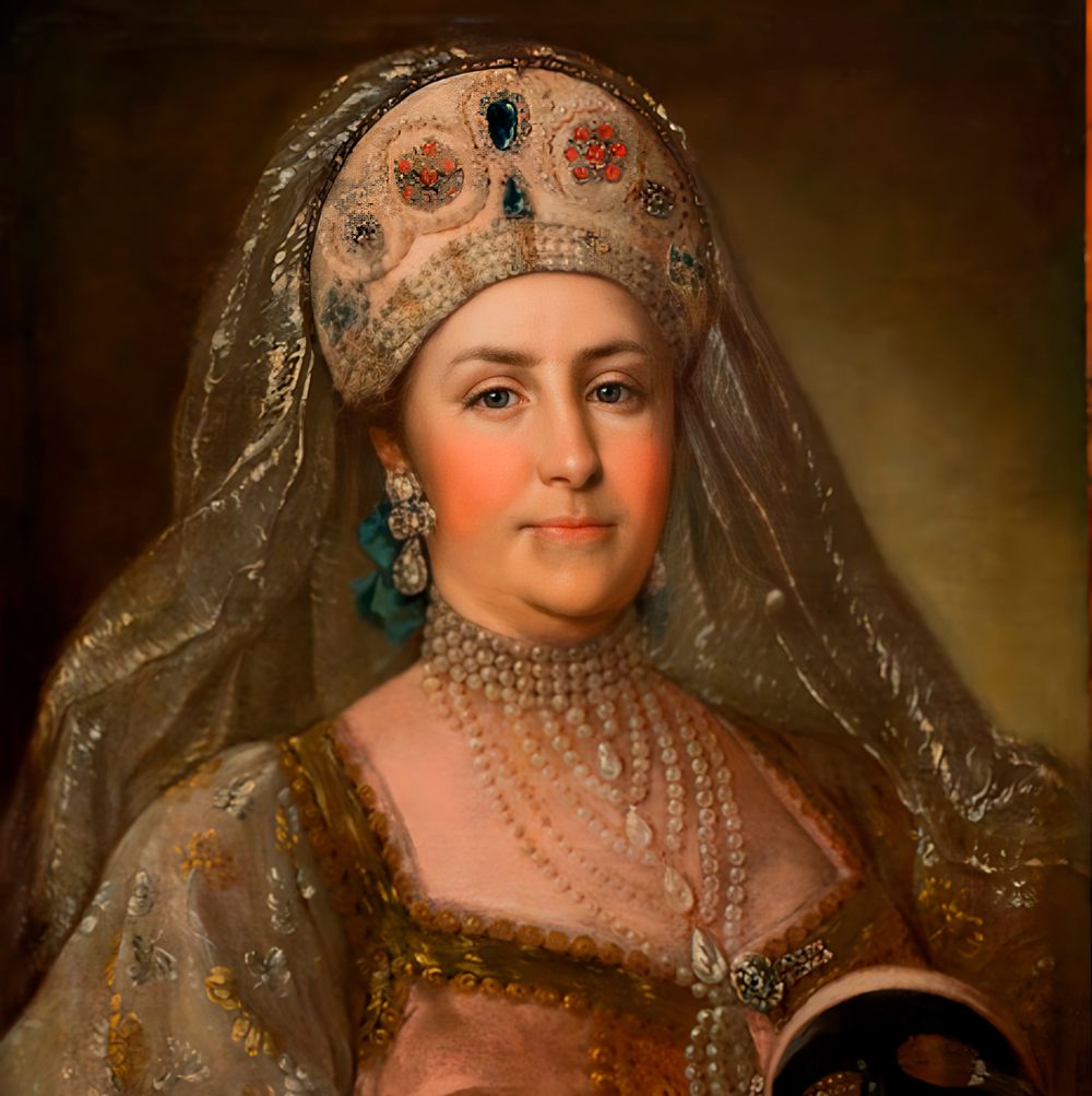 Немка по рождению, императрица Екатерина Великая любила и уважала русское, всегда подчёркивала свою связь с новой родиной и воплощала это в своей государственной политике. Её русский наряд с кокошником и сарафаном на портрете — это маскарадный костюм. / Неизвестный художник с оригинала Стефано Торелли. «Екатерина II в русском костюме». Конец XVIII в. ГИМ, Москва. /wikipedia.org
